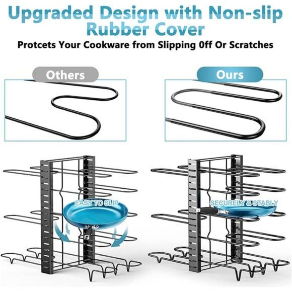 Pots and Pans Organizer for Cabinet, 8 Tier Pot Rack, Adjustable Pan Organizer - Picture 4 of 6